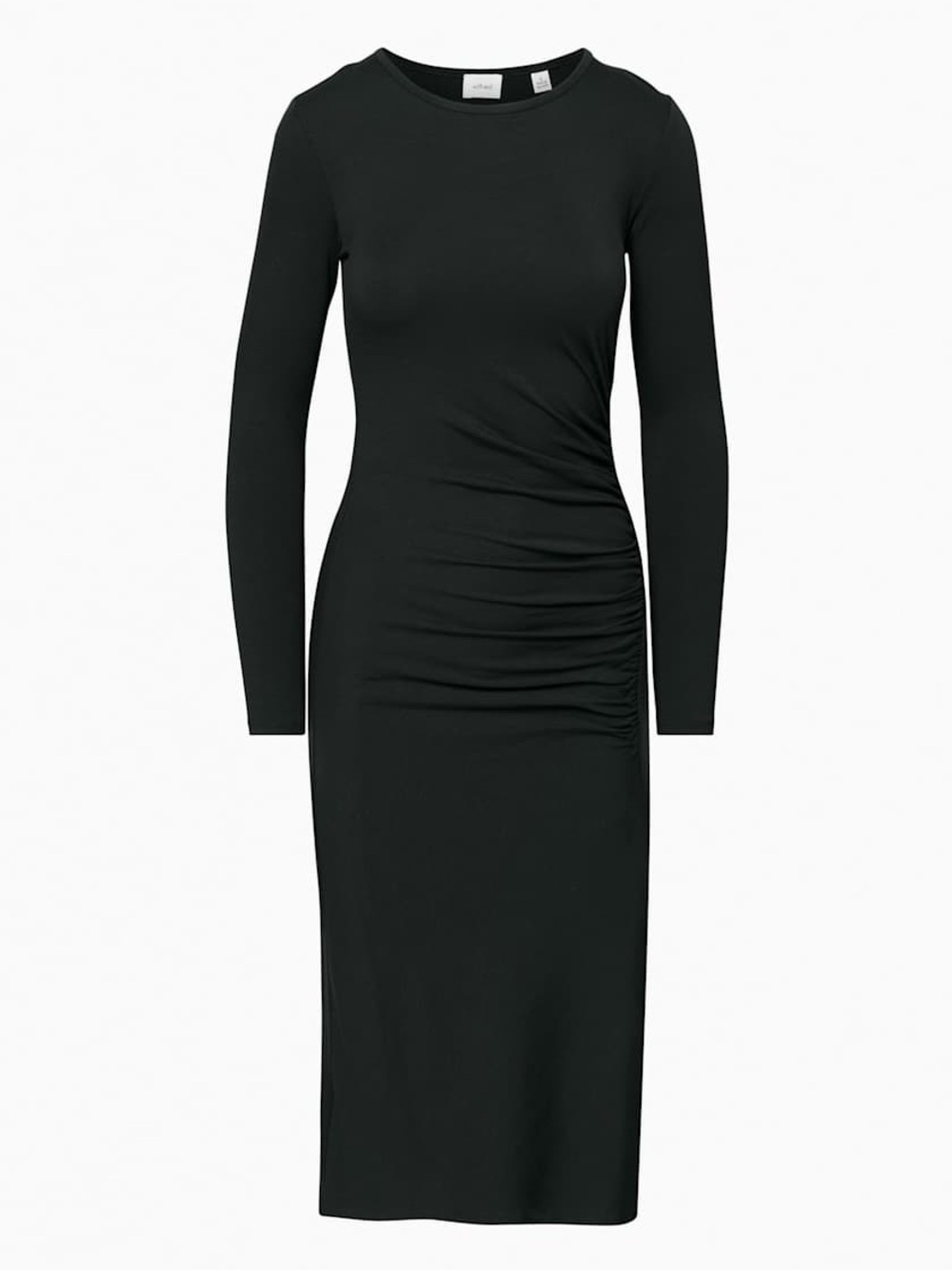 Aritzia Amelia Long Sleeve Black Midi Ruched Dress